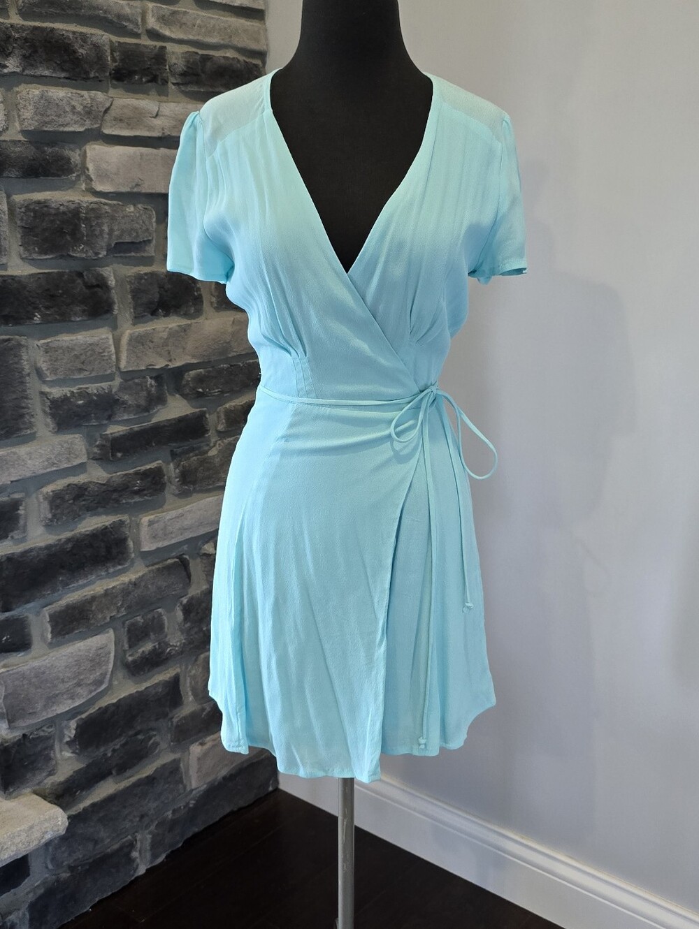 Olivaceous Robin Egg Blur Wrap Mini Dress